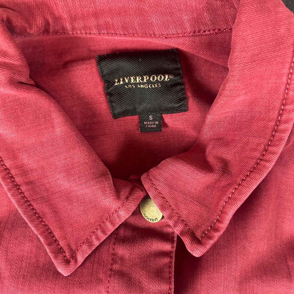 Liverpool Denim Jacket Womens Small Red Button Front Stretch Trucker Coat - Picture 5 of 8